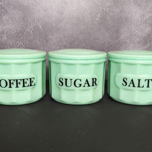 Jadeite Green Depression Style Glass Sugar Bowl, Coffee, & Salt Crock Container - Vintage, Rustic Farmhouse, Retro Home Decor, Kitchen Dish