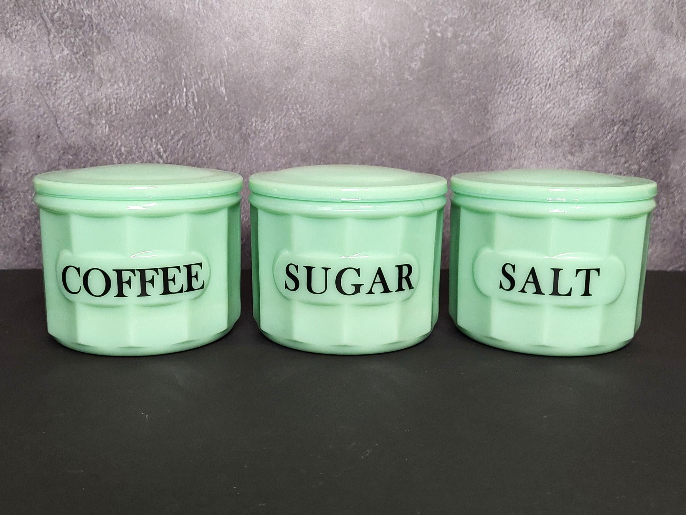 Jadeite Green Depression Style Glass Sugar Bowl, Coffee