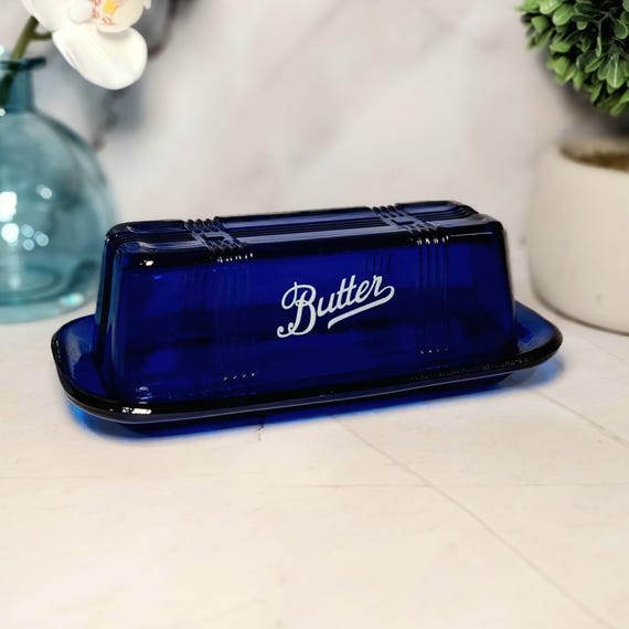 Vintage-Style 2pc Blue Glass Butter Dish Vintage-Style 2pc Blue Glass Butter Dish