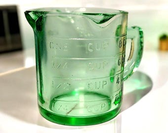 Green Glass Measuring Cup - Depression Style, Farmhouse Kitchen Decor, Retro Cooking, Vintage Style Kitchenware, Country Home, Cottage Core