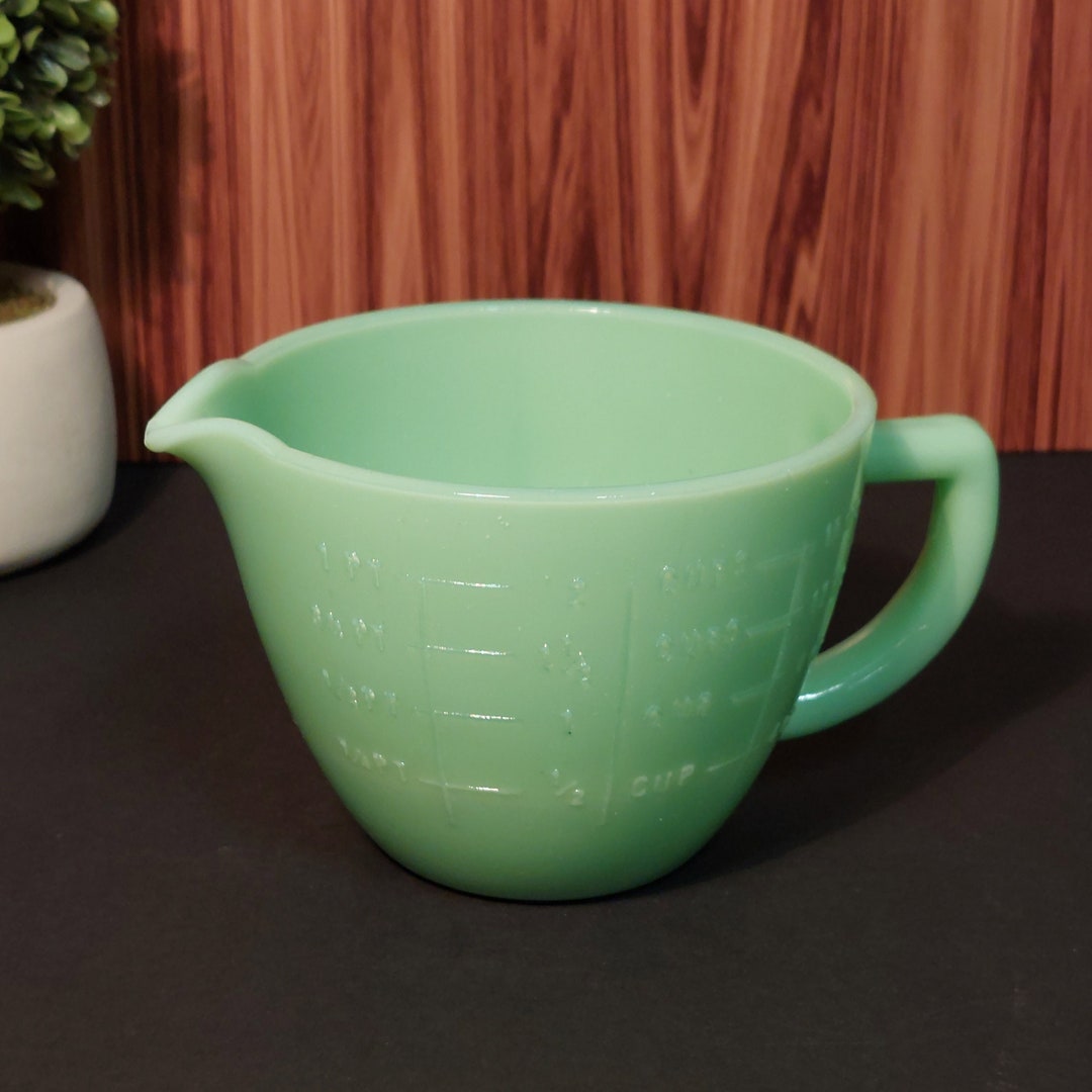 Jadeite Glass 2 Cup Measuring Cup & Mixing Bowl W/ Markers Depression Style, Vintage, Cooking