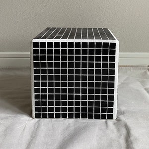 Handmade Tiled Side Table — Black Tile Table with White Grout —  Cube 12X12X12