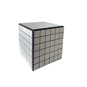 Handmade Tiled Side Table — White Tile w/ Beige Grout — Cube 12X12X12