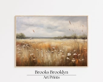 Vintage Wheat Field Painting Download – Rustic Farmhouse Wall Art, Digital Print, Antique Landscape Decor for Home & Office