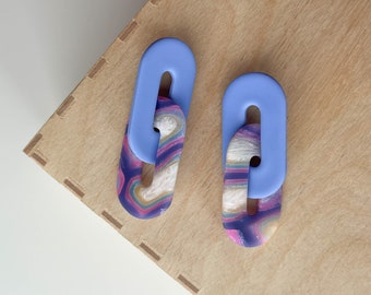 Oval link polymer clay earrings | Cornflower and translucent effect | Handmade accessories