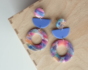 Polymer clay drop earrings | Geometric | Cornflower and translucent effect | Handmade accessories