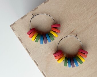 Polymer clay hoop earrings | Rainbow pride | Handmade accessories