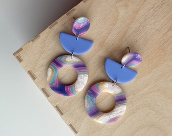 Polymer clay drop earrings | Geometric | Cornflower and translucent effect | Handmade accessories