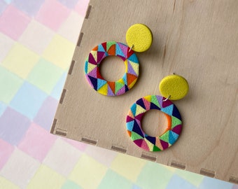 Polymer clay drop earrings | Multicolored patchwork | Handmade accessories