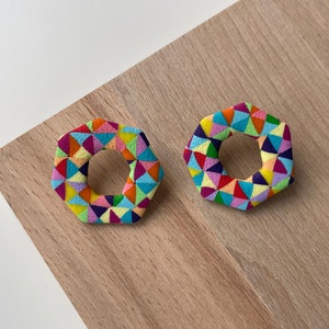 Pendientes de arcilla polimérica / Patrón patchwork / Accesorios hechos a mano round