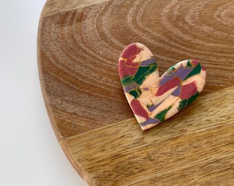 Alfiler de arcilla polimérica / Corazón de mármol / Día de San Valentín / Accesorios hechos a mano