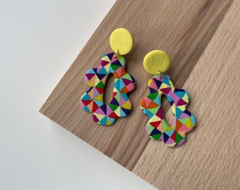 Polymer clay drop earrings | Patchwork flower | Handmade accessories