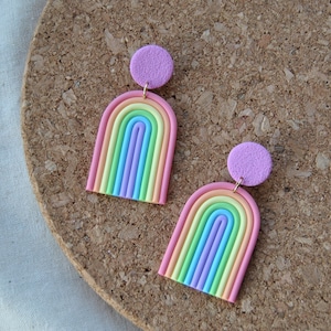 Pastel Rainbow Arch Polymer Clay Drop Earrings Handmade Accessories