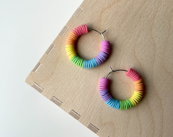 Polymer clay hoop earrings | Pastel rainbow | Handmade accessories