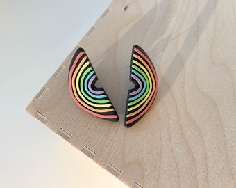 Polymer clay stud earrings | Black and pastel rainbow | Handmade accessories