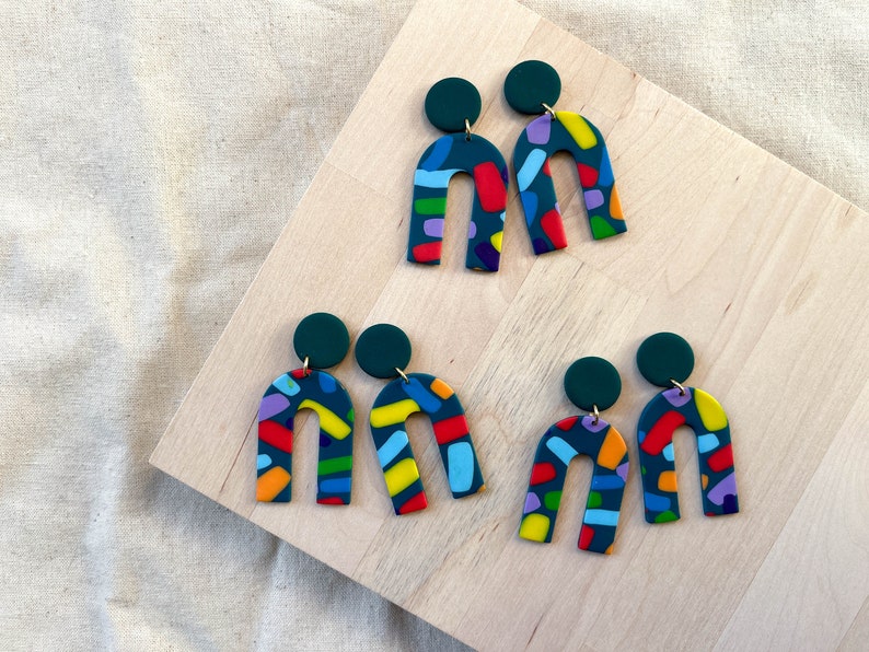 Polymer clay drop earrings Festive multicolored confetti Handmade accessories image 4