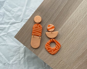 Polymer clay drop earrings | Orange gradient | Geometric dangle earrings | Handmade accessories