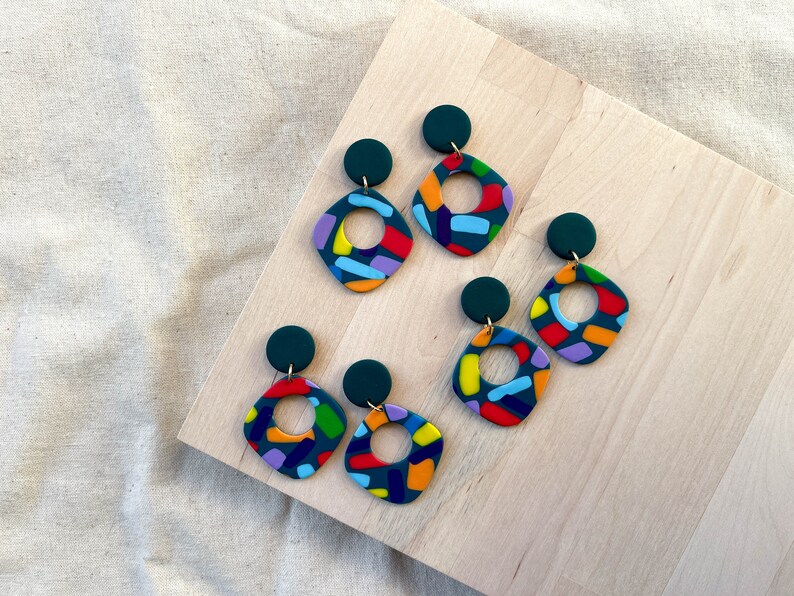 Polymer clay drop earrings Festive multicolored confetti Handmade accessories image 3