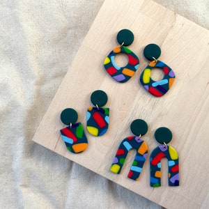 Polymer clay drop earrings Festive multicolored confetti Handmade accessories image 1