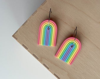 Polymer clay hoop earrings | Pastel rainbow arch | Pride month | Handmade accessories