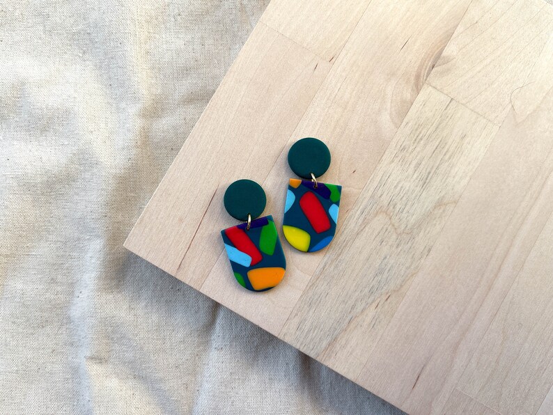 Polymer clay drop earrings Festive multicolored confetti Handmade accessories image 2