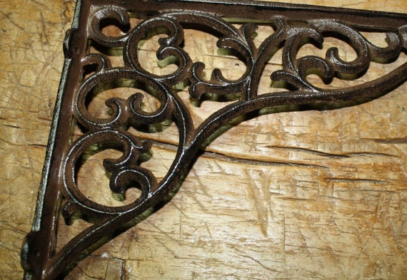 2 Cast Iron Antique Style HEAVY DUTY VINE Brackets Garden Braces Shelf Bracket 