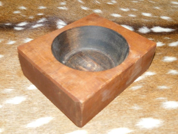 2 Hole Wooden Sugar Mold Wood Candle Holder Primitive Cheese Butter Press 