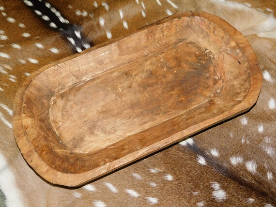 Carved Wooden Dough Bowl Primitive Wood Trencher Tray Rustic Home Decor 19 1/2" 