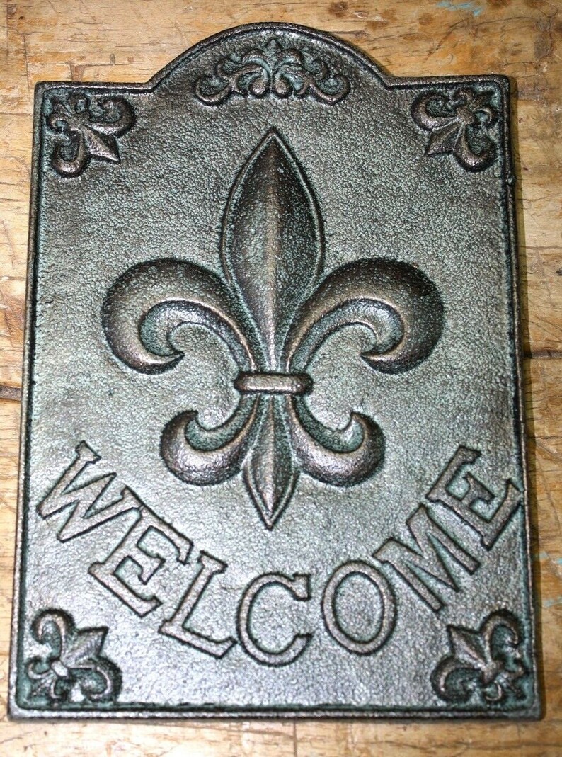 Large Cast Iron FLEUR De LIS Plaque Finial Garden Sign Etsy