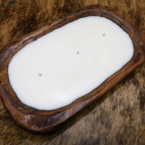 Carved Wooden Dough Bowl Soy Wax Candle Scented HOLLYBERRY  Wood Trencher 1LB 