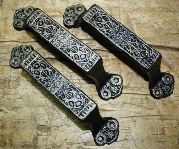 6 Large Cast Iron Antique Style FANCY Barn Handle Gate Pull Shed Door Handles #7 