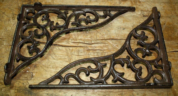 6 Cast Iron Antique Style LARGE IVY SCROLL Brackets Garden Braces Shelf Bracket 