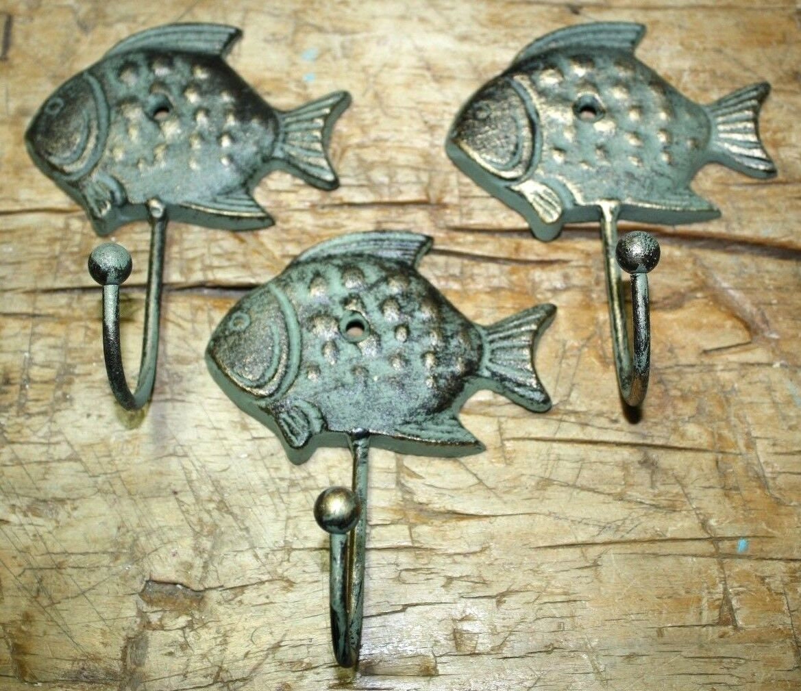 3 Cast Iron Antique Style SUN FISH Coat Hooks Hat Hook Rack Etsy