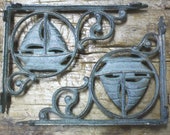 2 Cast Iron NAUTICAL SAILBOAT Brackets Garden Braces Shelf Bracket PIRATES Ship