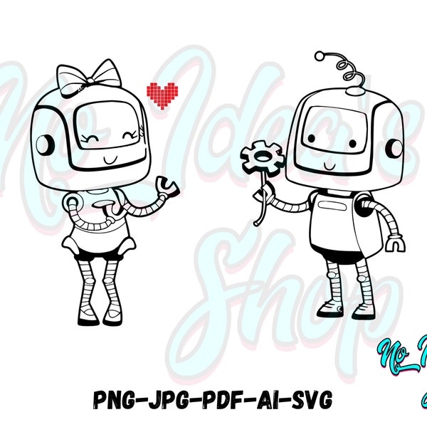 Robots Valentine Design - Robots in Love Svg File - Robots Download Digital File