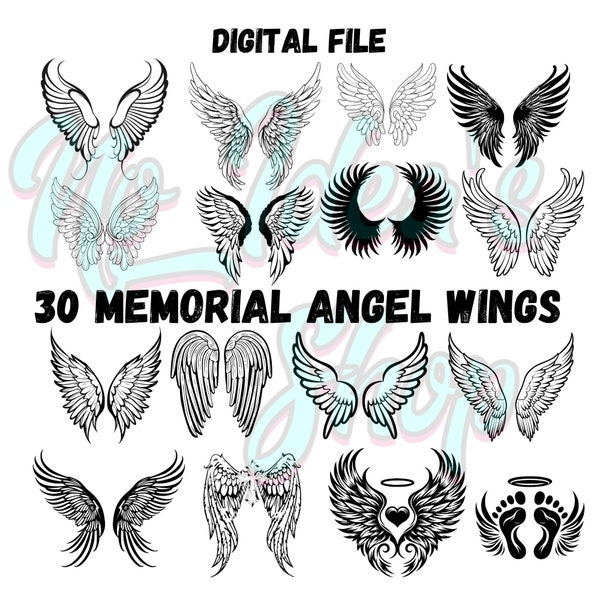 30 Angel Wings Svg and Png Bundle / Angel Pet Wing SVG For Cricut Cut File Silhouette Wings Clipart / Heart With Wings, Baby Memorial SVG