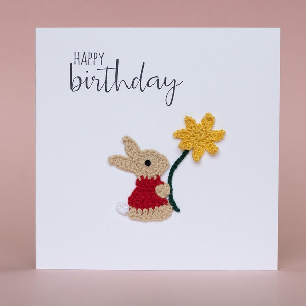 Personalised Happy Birthday Card, Crochet Rabbit Card, Birthday Kid Card, 1st Birthday Card, Happy Birthday Mom