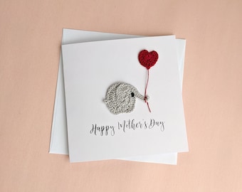 Elephant Crochet Happy Mother's Day Card, Handmade Mum Card