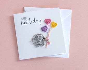 Personalized Crochet Elephant Birthday Card: Mother's Day, Valentine's Day