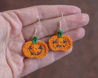 Handmade Crochet pumpkin Earring, Pumpkin earrings, Crochet scary gift, Pumpkin Charm Earrings,  Spooky Halloween Jewelry
