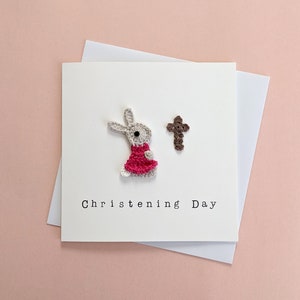 Personalised Handmade Christening Bunny Card, Custom New Baby Card, Baby Girl/Boy Baptism Card, Godson Goddaughter Baptism Card