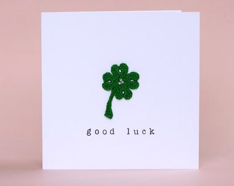 Four Leaf Clover Good Luck Card: Handmade Wish Card, School graduation