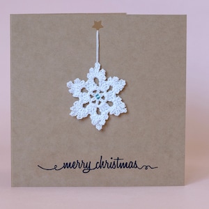 Carte de Noël faite main, carte de vacances d'hiver, carte de flocon de neige de Noël, carte de Noël avec flocon de neige au crochet amovible