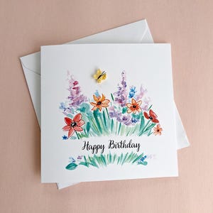 Carte florale de joyeux anniversaire avec papillon au crochet, carte d'anniversaire personnalisée, carte d'anniversaire d'enfant, joyeux anniversaire maman/maman