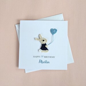 Personalised Crochet Rabbit Card, Baby Birthday Card, Girl Birthday Card, Kids Birthday card, Children's Happy 1st Birthday Card