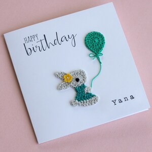 Carte d'anniversaire personnalisée de lapin, carte d'anniversaire de fille, carte d'anniversaire de tout âge, carte de félicitations, carte d'anniversaire d'enfant, carte de lapin au crochet
