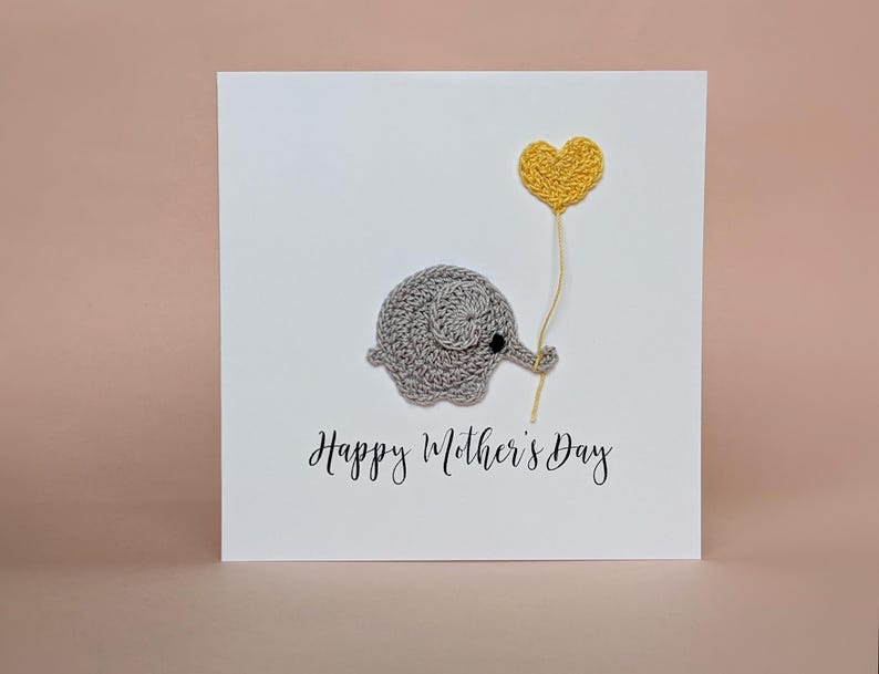 Elephant Crochet Happy Mother's Day Card, Handmade Mum Card - Etsy