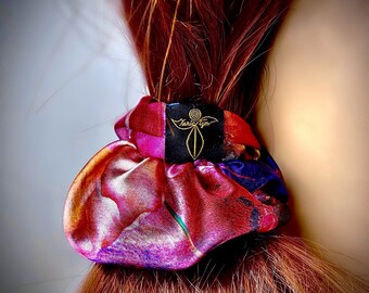 silk multicolor summer hair scrunchies Gift To Modern Women, Bright Floral Print Silk Boho Scrunchie, Rose Scrunchies, Silk Soft Scrunchies