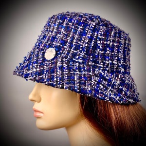 Blue tweed bucket hats| Fall bucket hats| Winter bucket hats|Bucket hats| Tweeds chanel hats