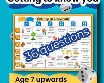 Getting to know you dice game. A fun, thematic, dice game. Great for youth groups, schools, clubs. Age 7 to young adult. Icebreaker games.
